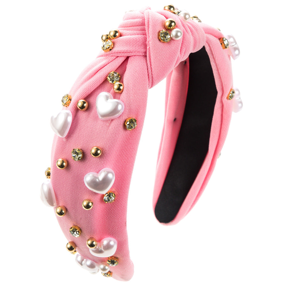Wholesale Fashion Valentine's Day Love Pearl Wide Brim Knotted Beaded All-match Sweet Headband