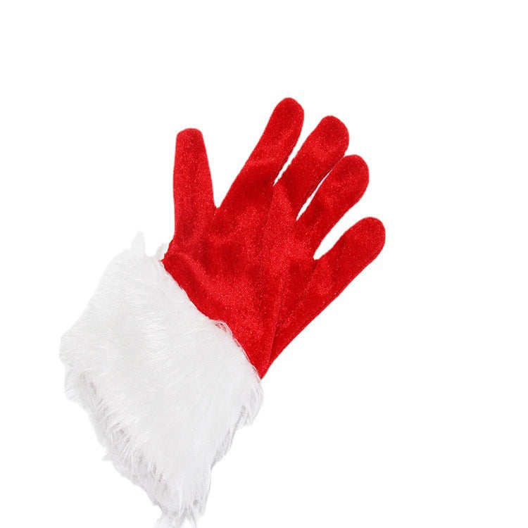 Wholesale 20PCS/PACK Christmas Short Style Golden Velvet with White Woolen Polyester Gloves