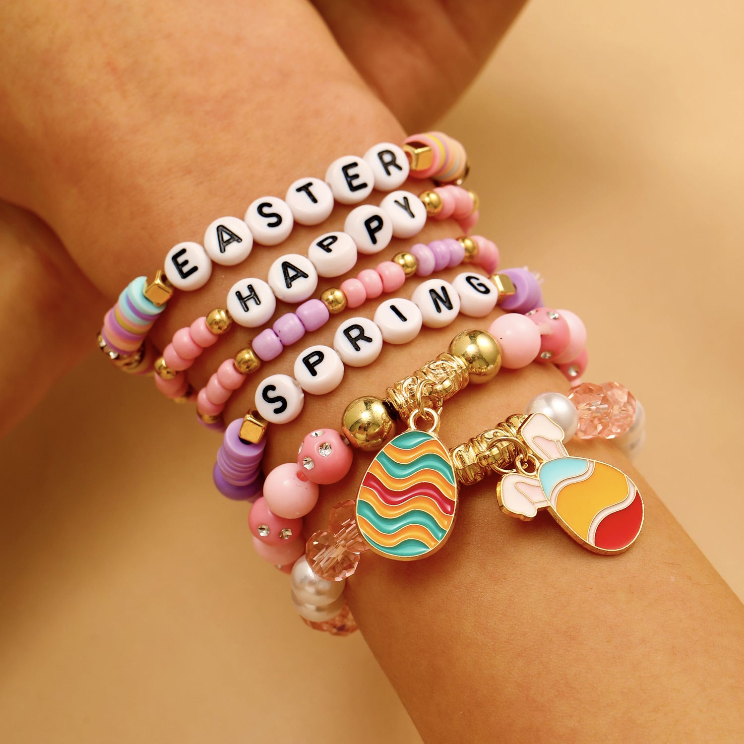 Wholesale Easter Rabbit Love Color Soft Ceramic Elastic Bracelet