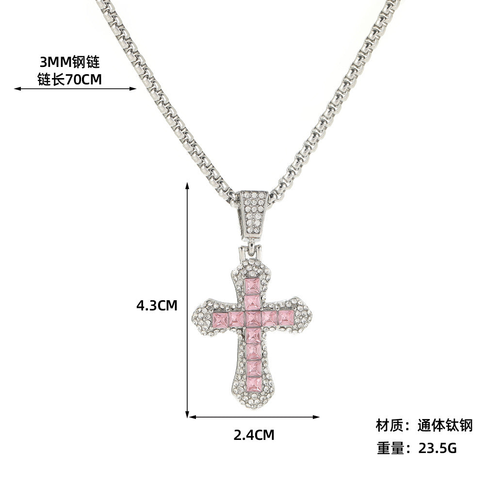 Wholesale Full diamond cross pendant sweater necklace