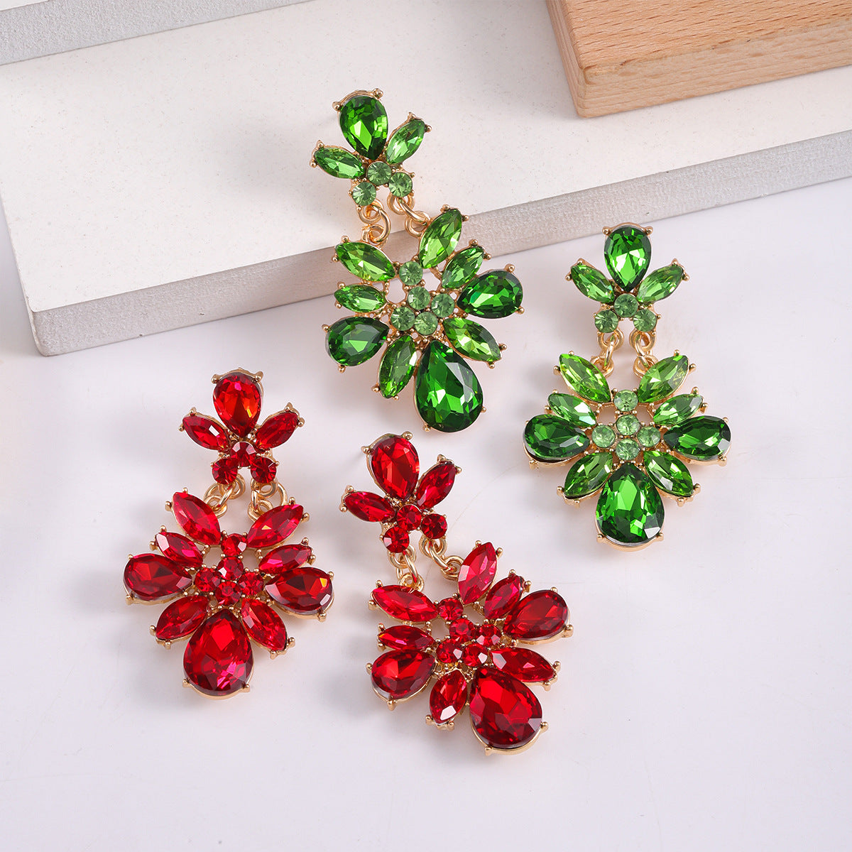 Wholesale Green St. Parcret festival irregular crystal flower earrings