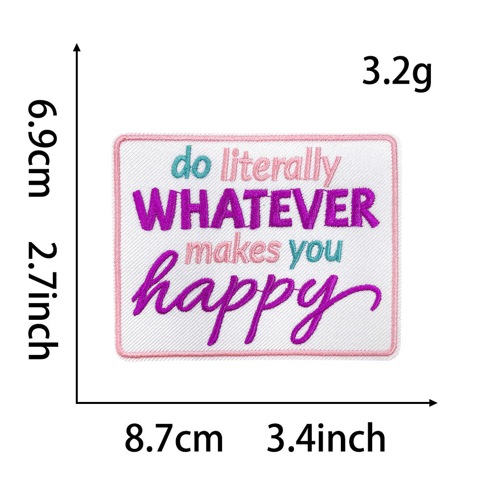 Wholesale Pink English Letter Gold Plaid Polyester Iron On Embroidered Patch DIY Craft Supply For Coat Decoration