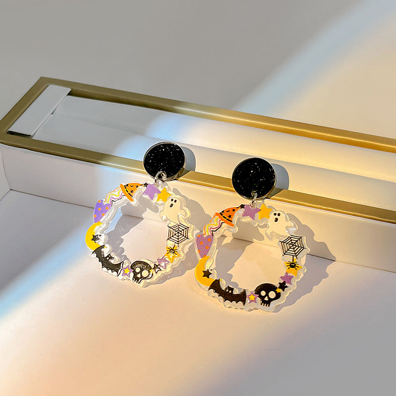 Wholesale Silver Needle Halloween Funny Pumpkin Head Ghost Spider Earrings