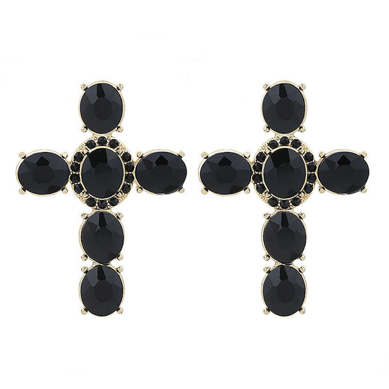 Wholesale Gute Alloy Diamond Cross Fashion Design Handmade Point Diamond Earrings