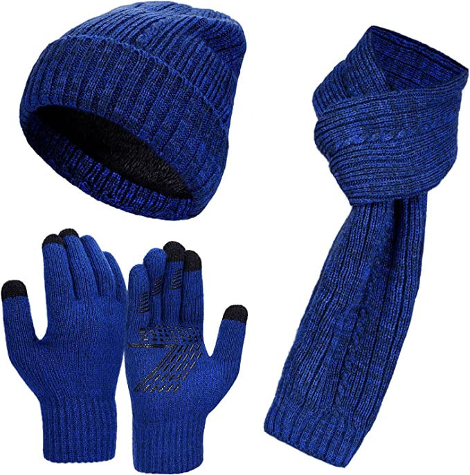 Wholesale Winter Hat Scarf Glove Set Warm Plus Velvet Knitted Beanie Cycling Silicone Gloves