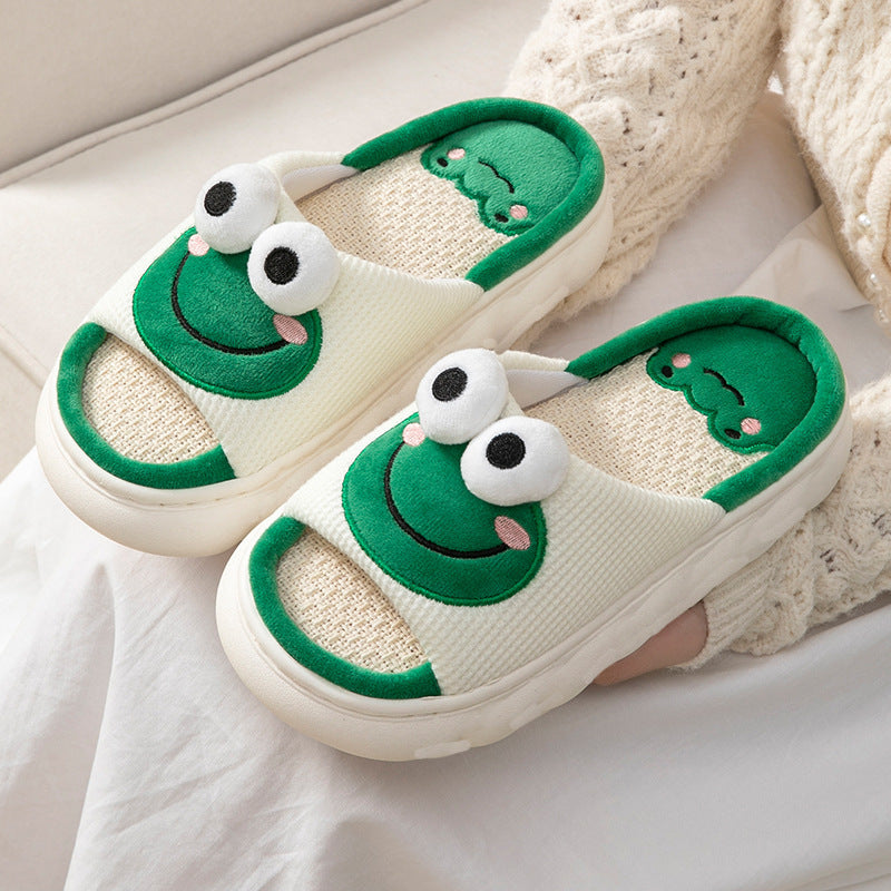 Wholesale Cute Frog Thick Sole Linen Slippers