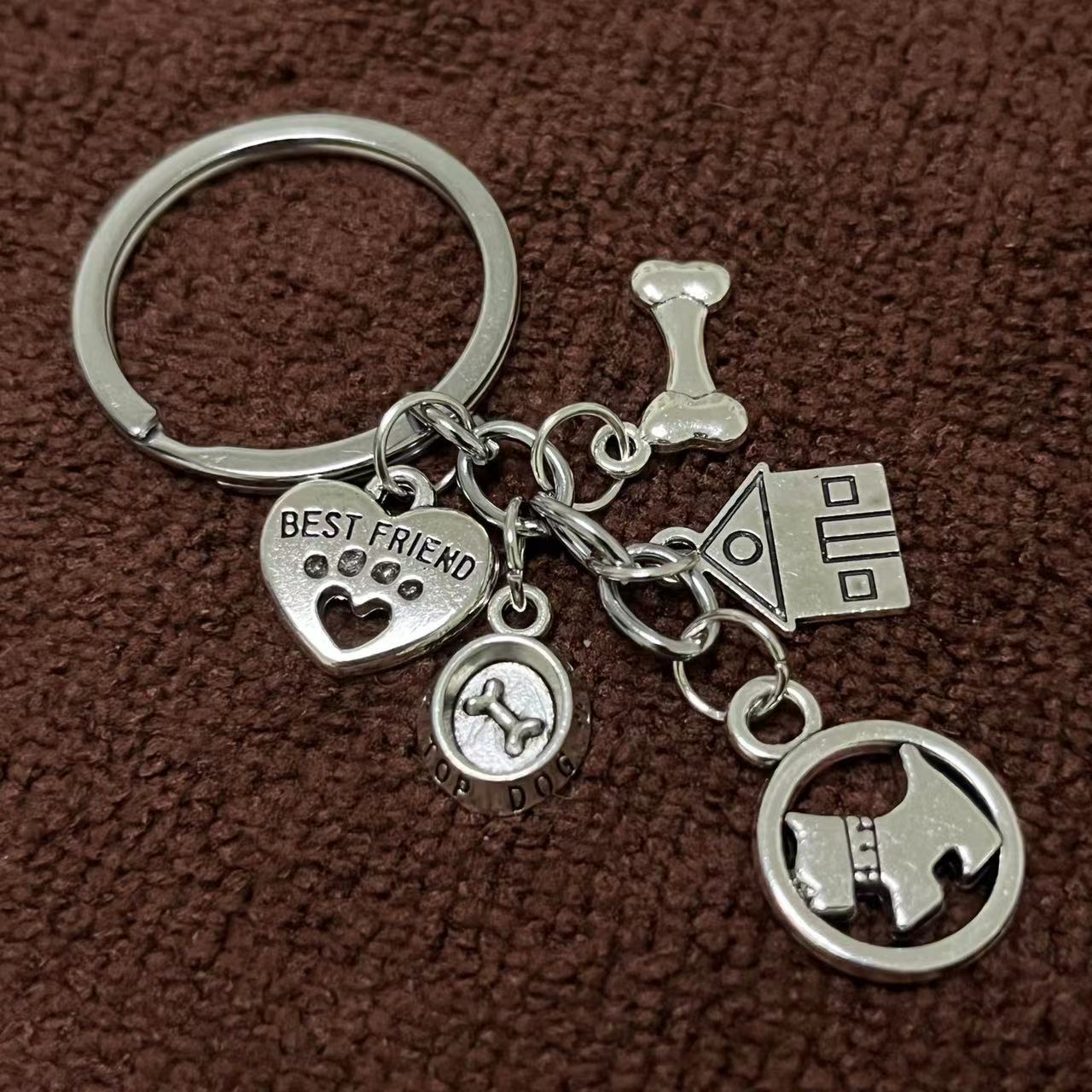 Wholesale Pet Dog Bone Dog Bowl Footprint Heart Kennel Pet Keychain