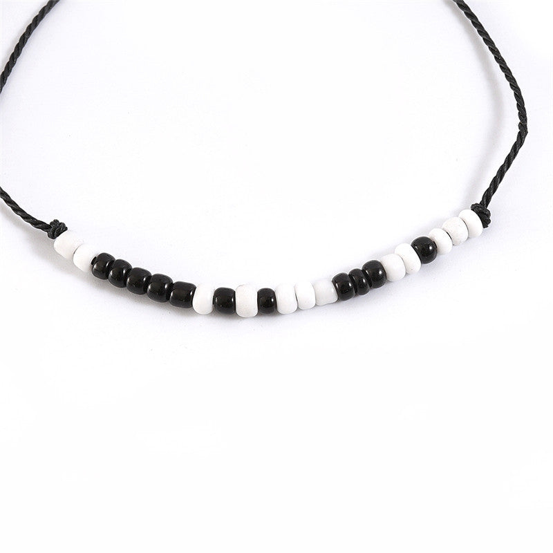 Wholesale Valentine' s Day Morse Code Black and White Rice Bead Weaving Bracelet Set
