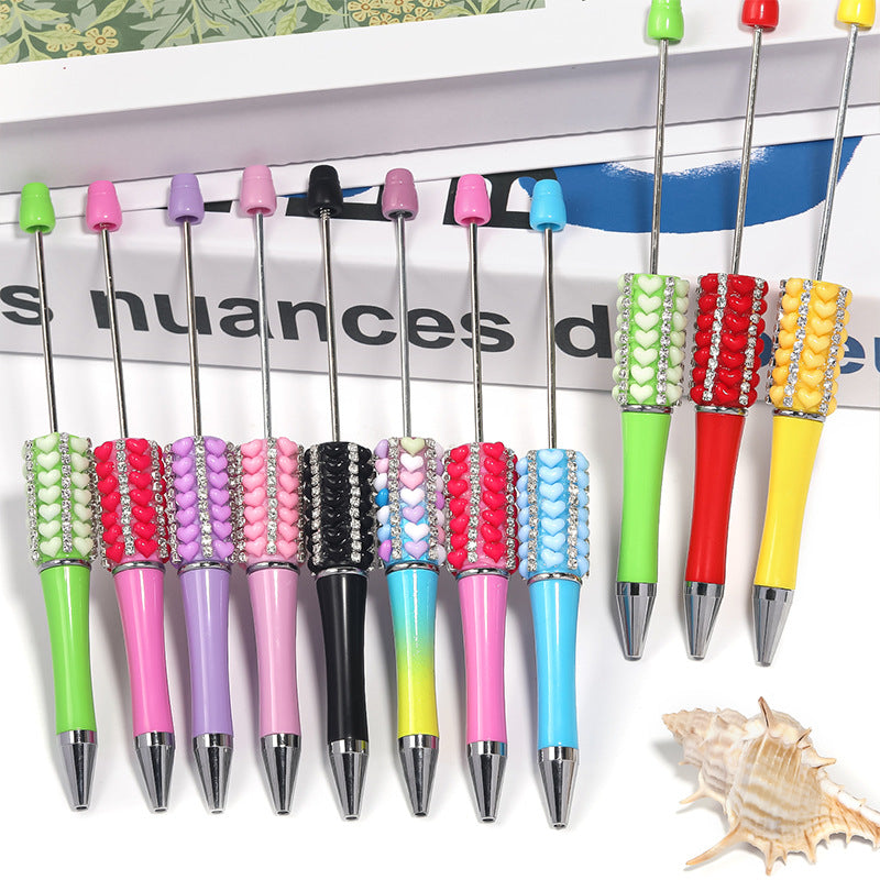 Wholesale 5pcs Beadable Pens Heavy Resin Heart Rhinestone Rotating Ballpoint Pen