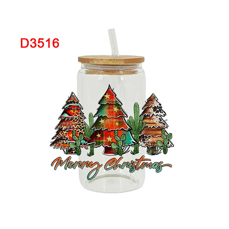 Wholesale colorful Christmas tree  16oz Cup UV DTF Wraps
