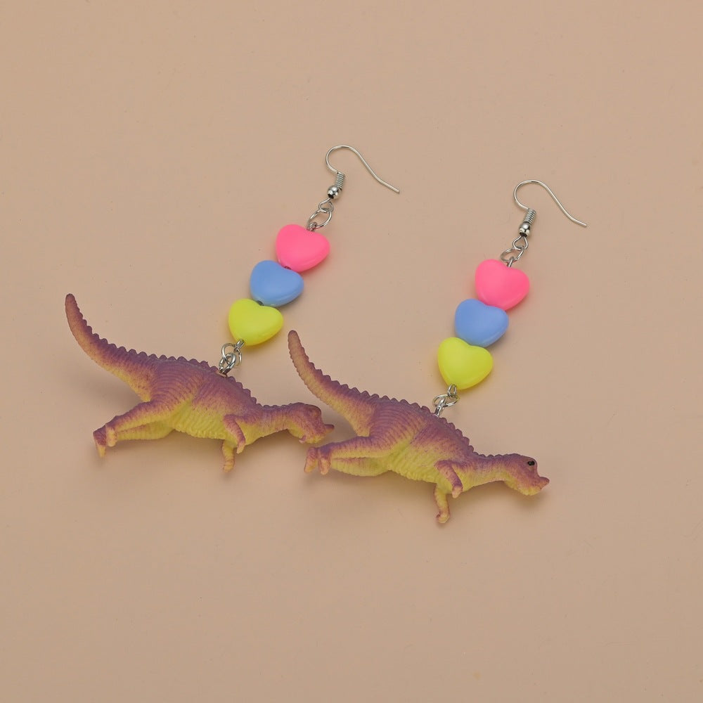 Wholesale Cartoon Cute Colorful Animal Dinosaur Love Personality Metal Earrings
