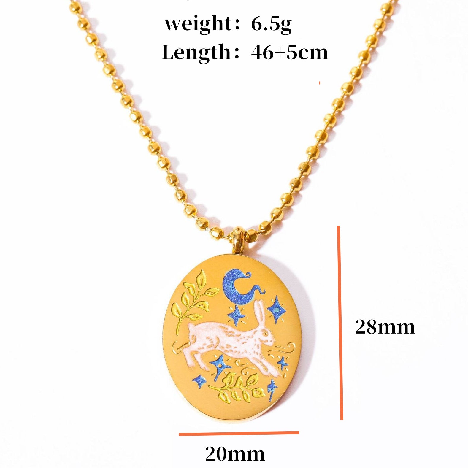 Wholesale Bow painted rabbit pet oval tarot card Titanium Steel Necklace