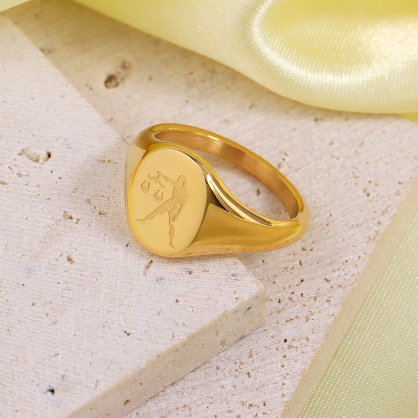 Wholesale Engraved Pattern Stainless Steel Electroplated 18K Gold Engraved Constellation Pattern Ring