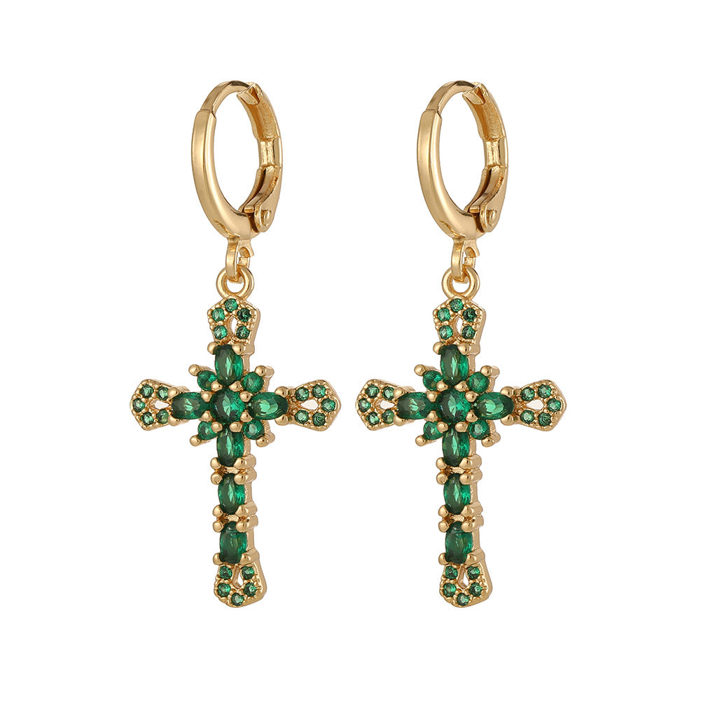 Wholesale Cross Vintage Geometric Copper Plated Real Gold Earrings