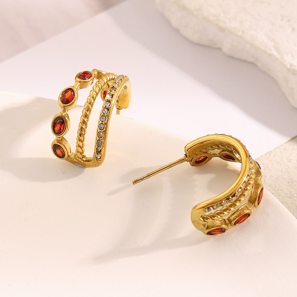 Wholesale Gold-plated three-layer stone earrings
