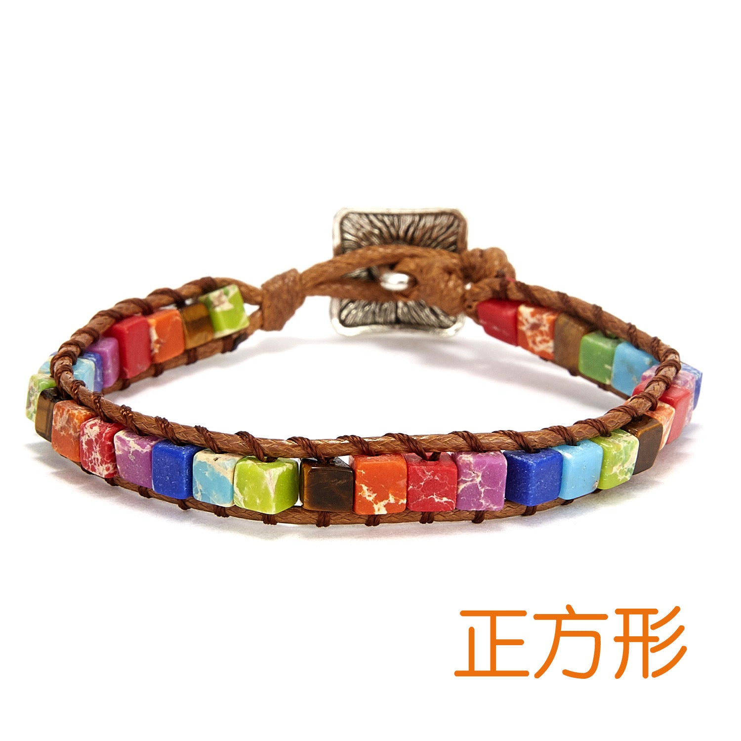 Wholesale Woven Single Leather Colored Imperial Stone Bracelet