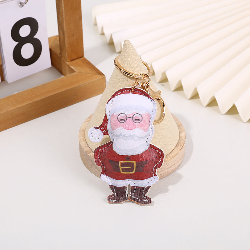 Wholesale Christmas Leather Elk Santa Claus Fur Ball Keychain