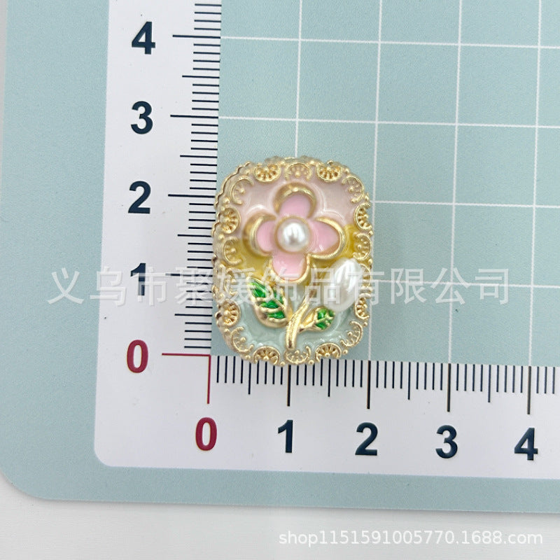 Wholesale 10pcs Oil painting style  flowers pearls beads