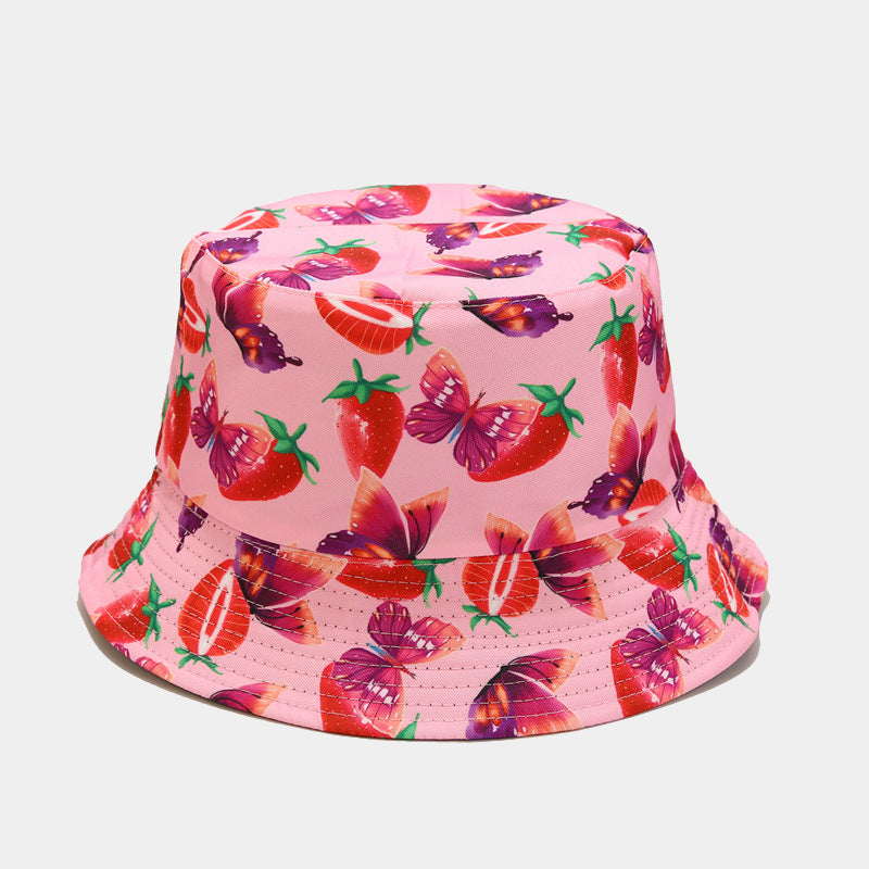 Wholesale Strawberry Butterfly Pattern Double-sided Fisherman Hat