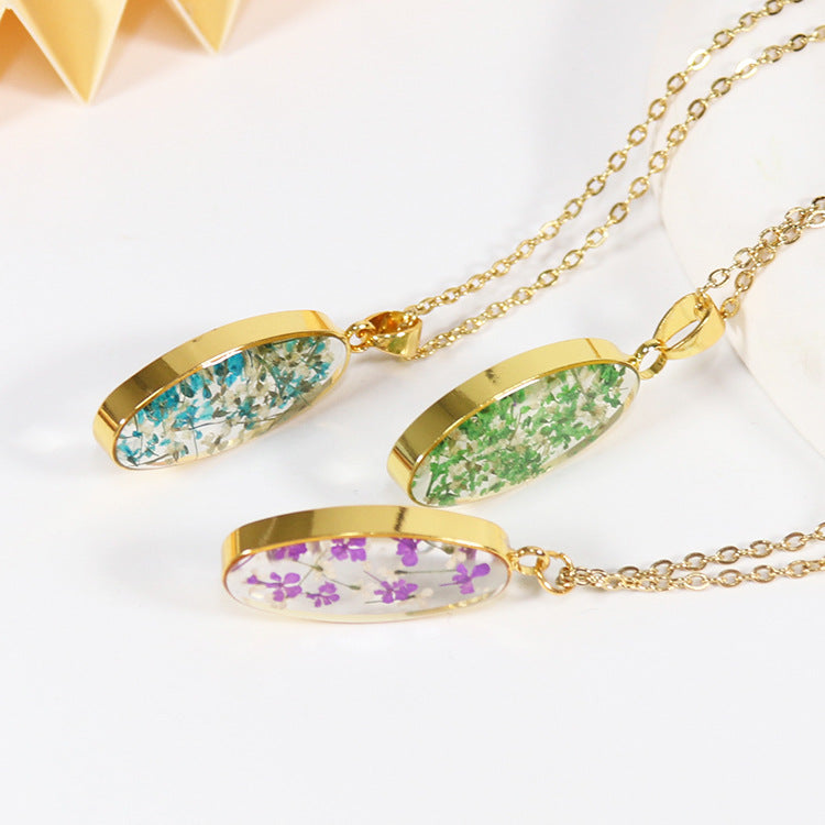 Wholesale 12pcs Colorful Baby's Breath Dripping Resin Natural Dried Flower Plant Specimen Necklace