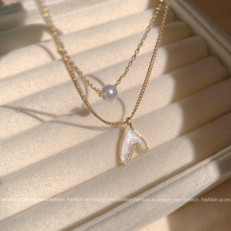 Wholesale Pearl Mermaid Glaze Personalized Double Layered Clavicle Necklaces