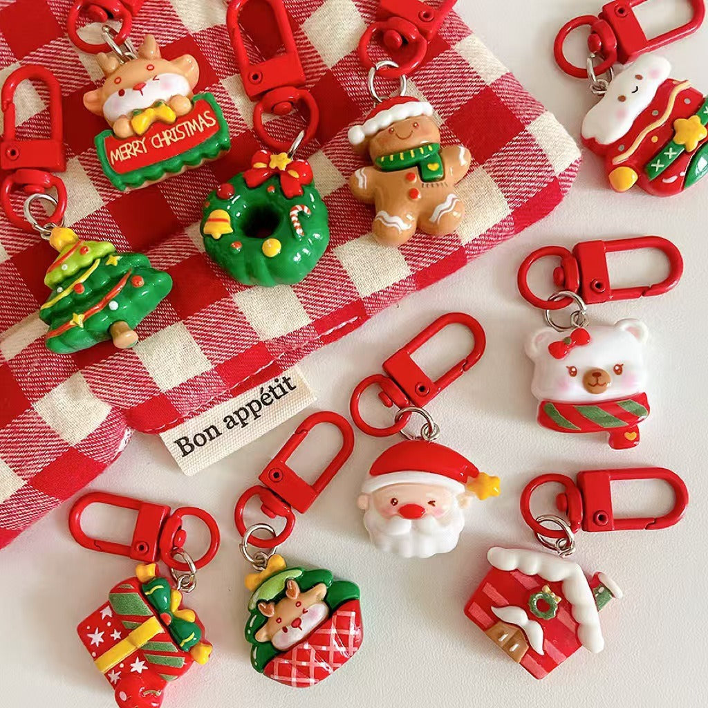 Wholesale Cute Christmas Santa Resin Keychain Pendant Bag Charm Car Key Accessory Boutique Resale Gift