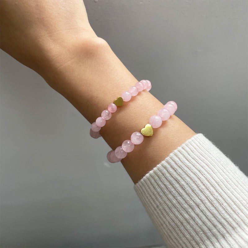 Wholesale Heart Rose Quartz Bracelet Mother's Day Beaded Gift Bracelet