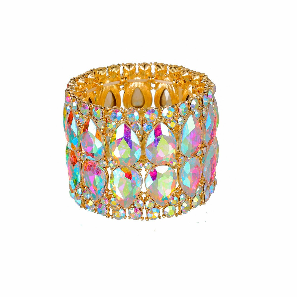 Wholesale European Stylish Rhinestone Elastic Bracelet Gold Alloy Jewelry Accessory For Boutique Resale