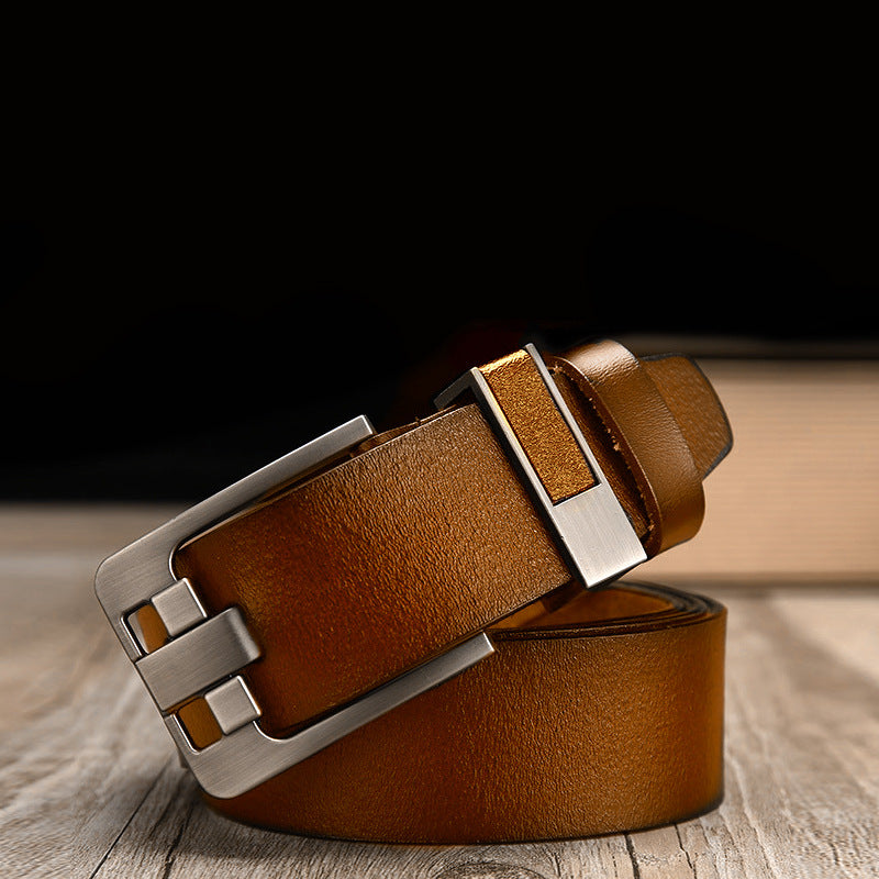 Wholesale leather belt men's vintage pinhole buckle genuine leather cowhide belt