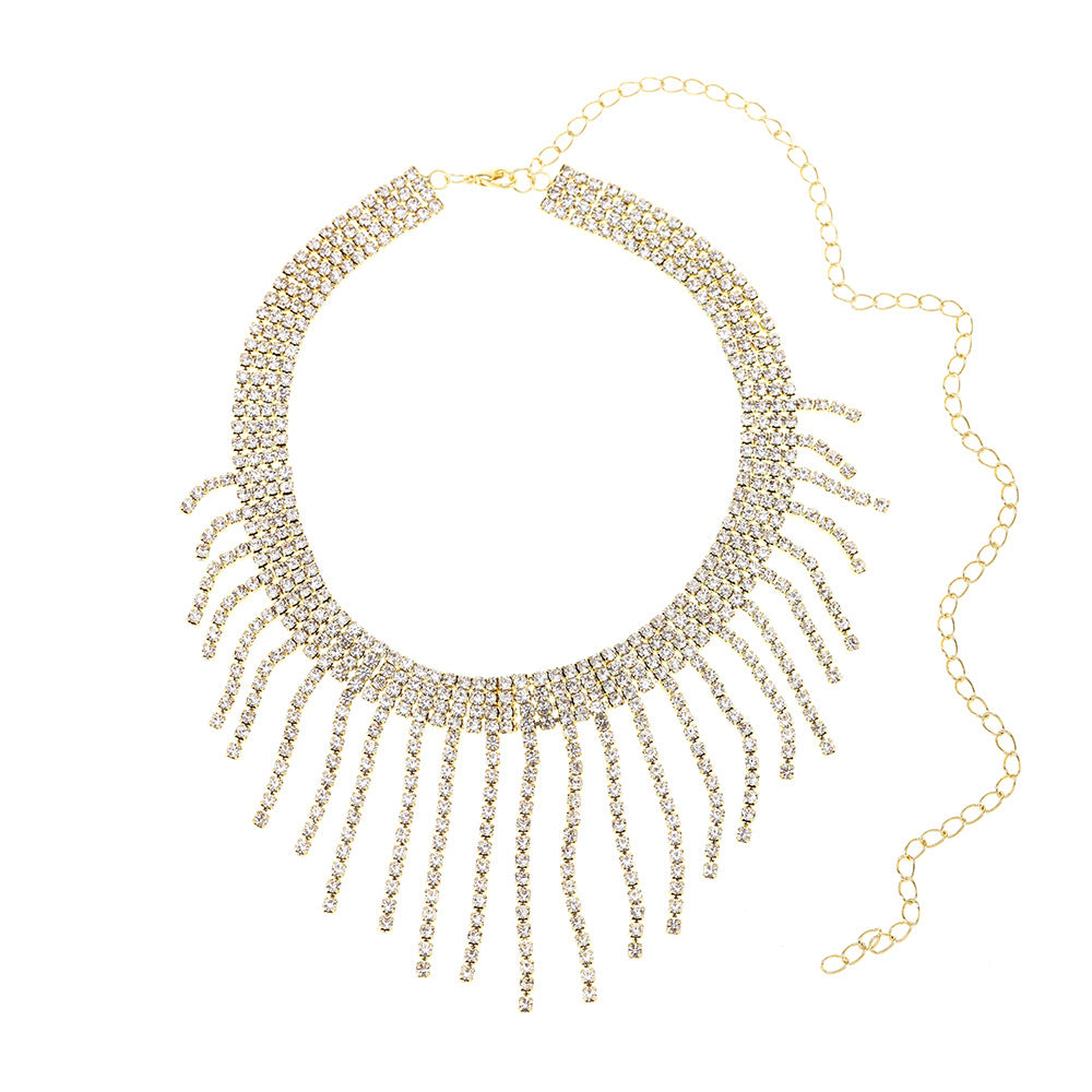 Wholesale Luxury Full Diamond Tassels Long Collarbone Rhinestones Necklace