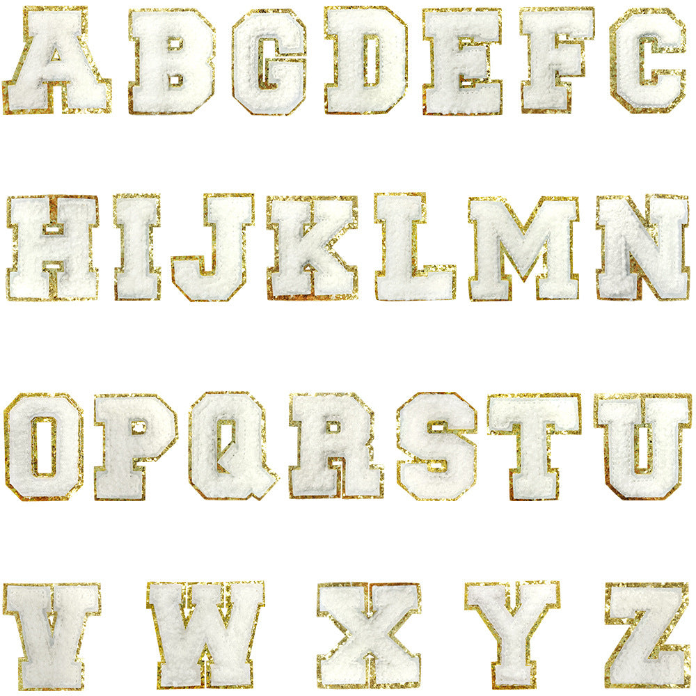 Wholesale White Towel Embroidered Alphabet Patches A Z With Gold Glitter Stylish DIY Accessory For Coats And Crafts