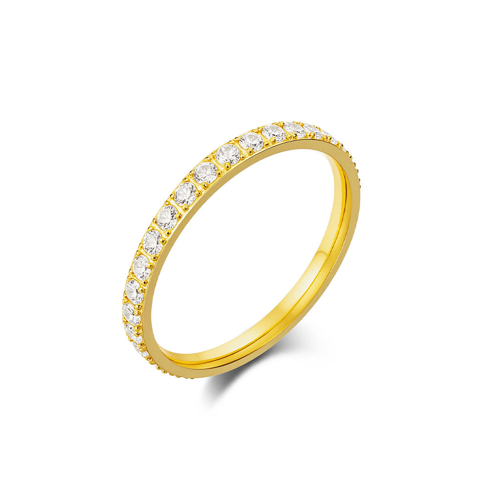 Wholesale 2mm titanium steel ring inlaid with diamonds and starry sky zircon