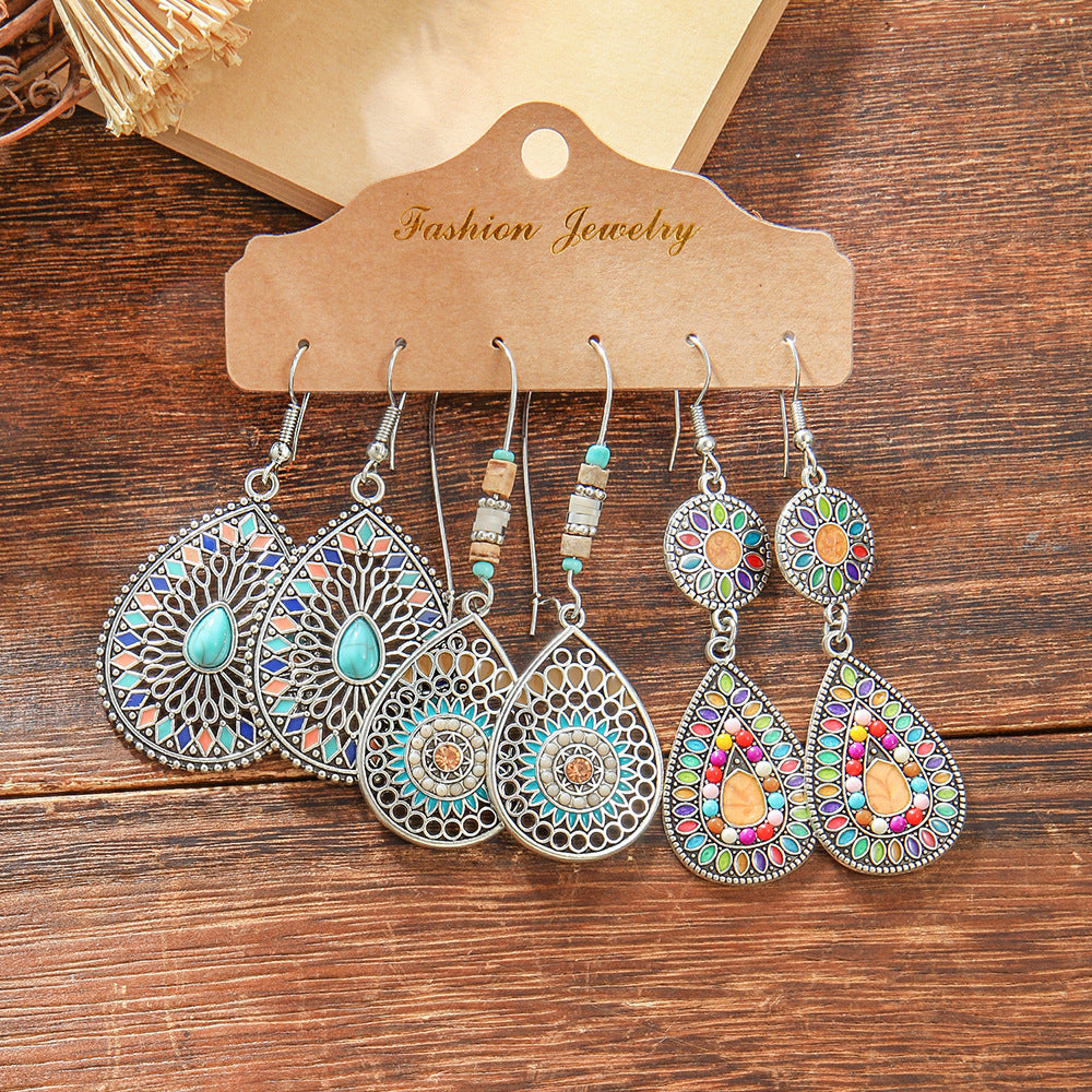 Wholesale Trendy Bohemian Retro Earring Set Silver Tone Turquoise Zinc Alloy With Ethnic Bird Motif Fashion Accessory For Gift And Resale