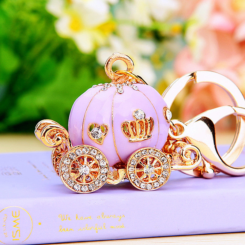 Wholesale Metal Keychain Rhinestone Princess Carriage Car Key Accessory Gift For Women