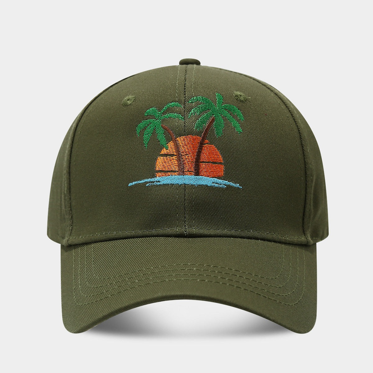Seaside coconut tree embroidered hardtop sun hat