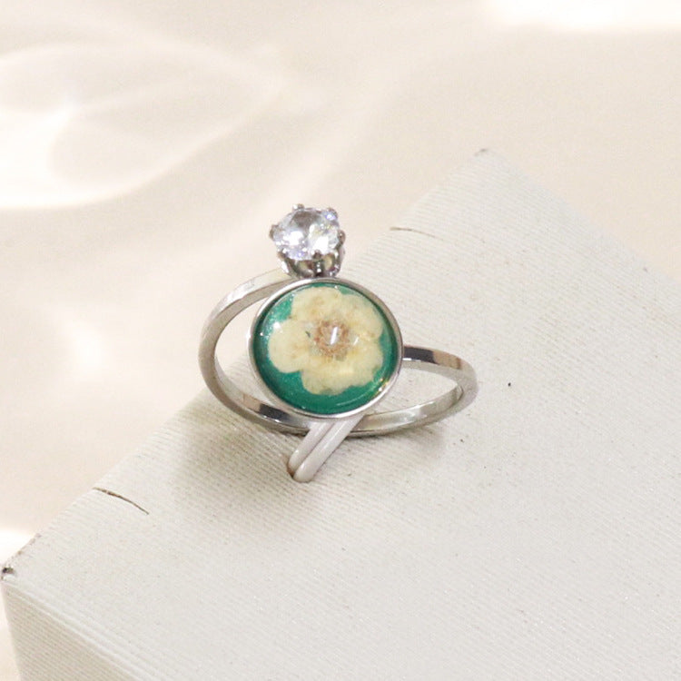 Wholesale 12pcs Zircon Everlasting Flower Stainless Steel Open Ring