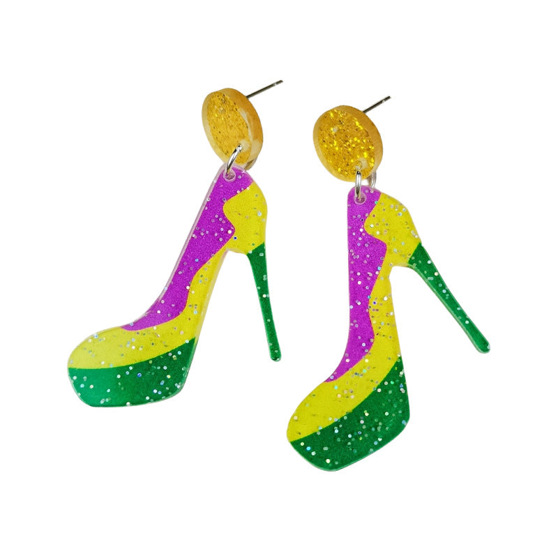 Wholesale St. Patrick's Day Carnival Party Clown Hat Masked Girl High Heels Earrings