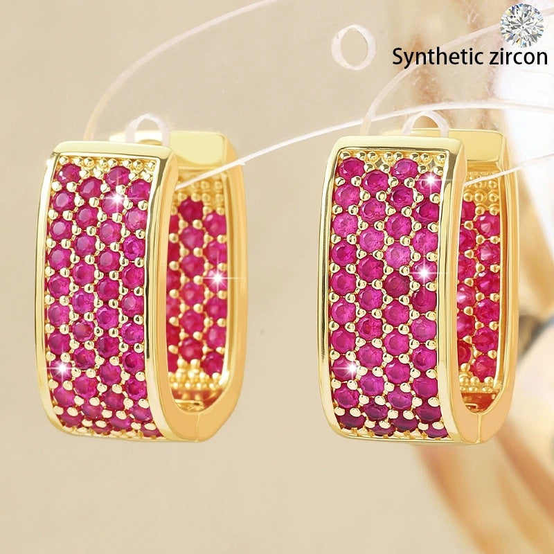 Wholesale Square colored diamond studded geometric earrings