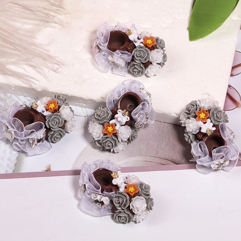 Wholesale 10pcs Heavy Resin Camellia Crystal Shoes Full of Diamond Beads