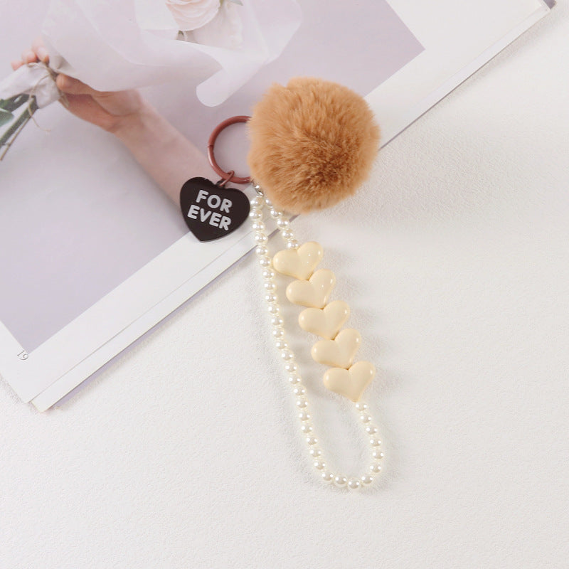Wholesale Colorful Love Fur Ball Beaded Keychain
