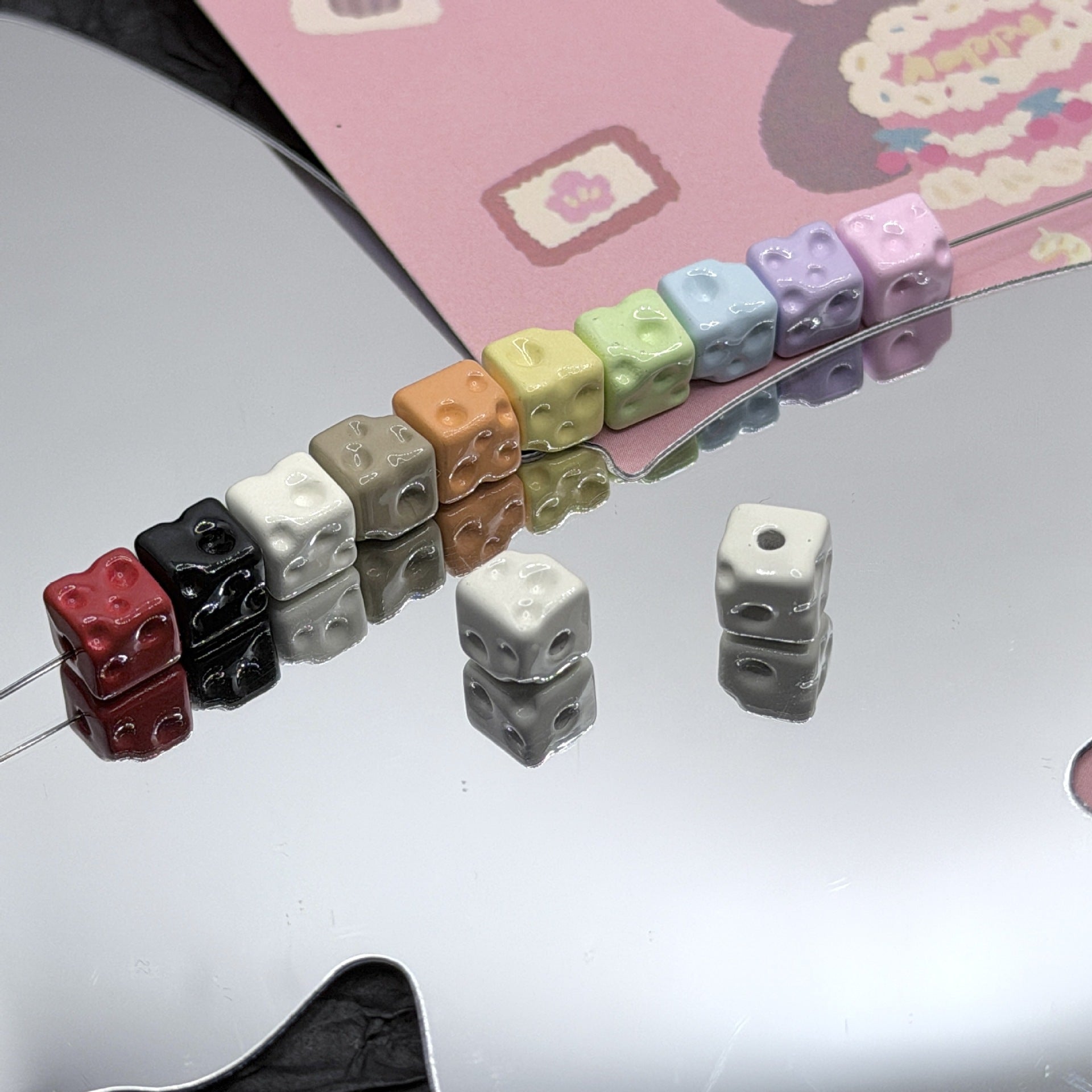 Wholesale 10pcs Alloy Cheese Block Square Colorful Alloy Beads Accessories DIY Accessories