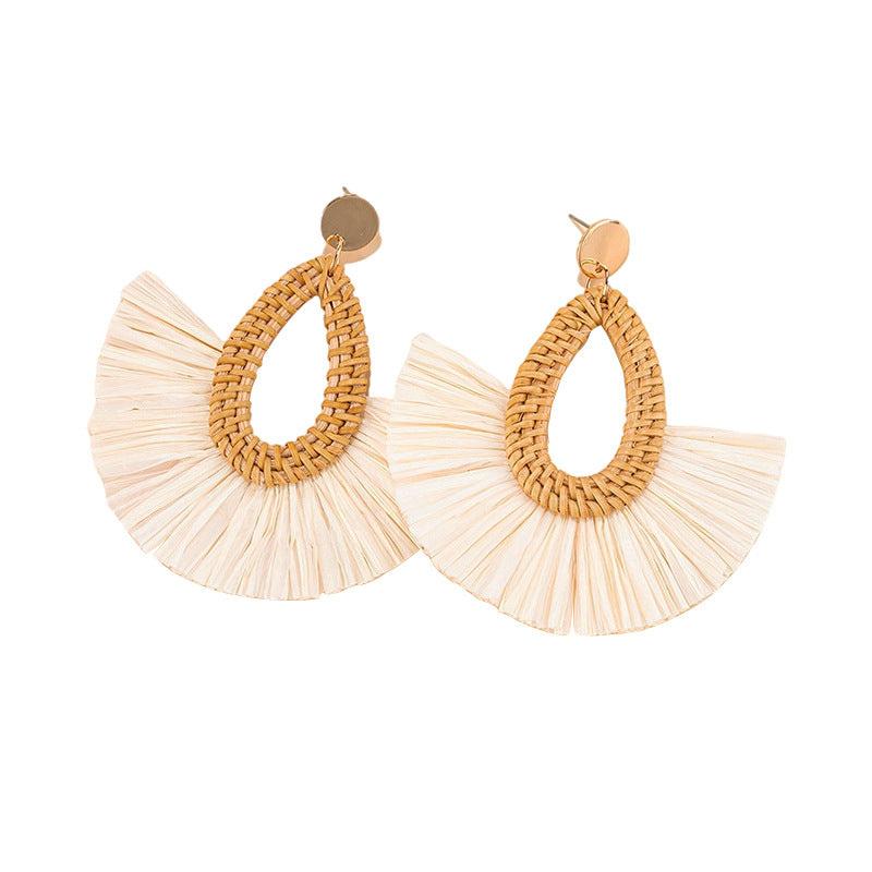 Wholesale Tassel Braided Raffia Earrings