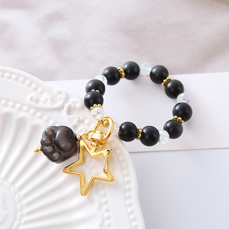 Wholesale Obsidian Crystal Cat Claw Keychain