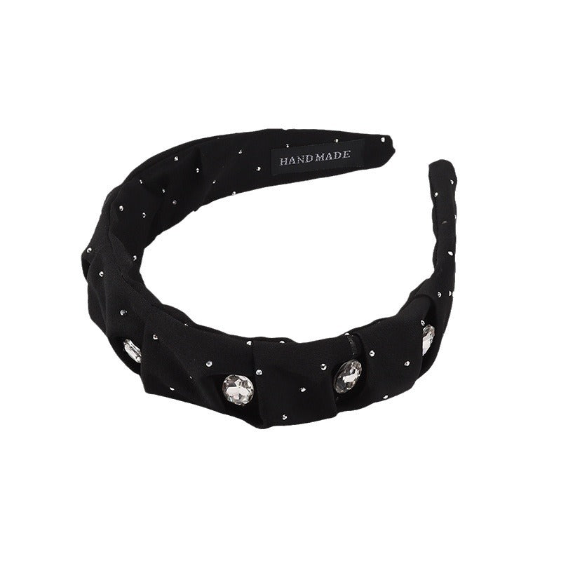 Wholesale Star Pleated Rhinestone Wide Edge Fabric Headband