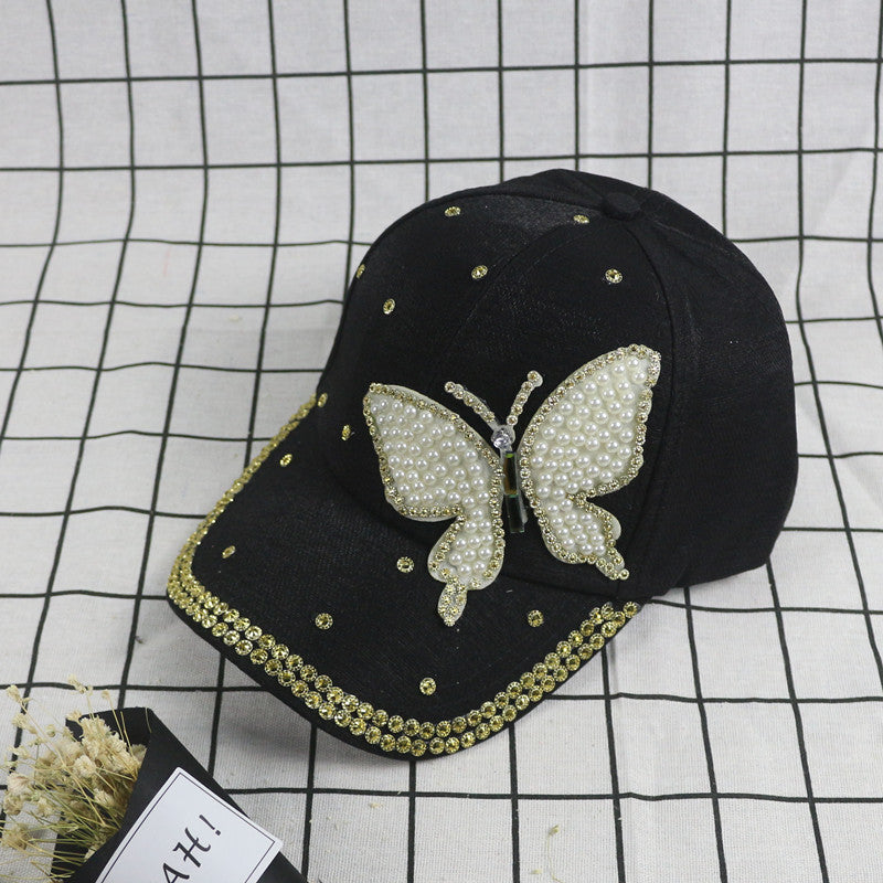 Wholesale Pearl Butterfly Rivet Set Diamond Cotton Baseball Hat