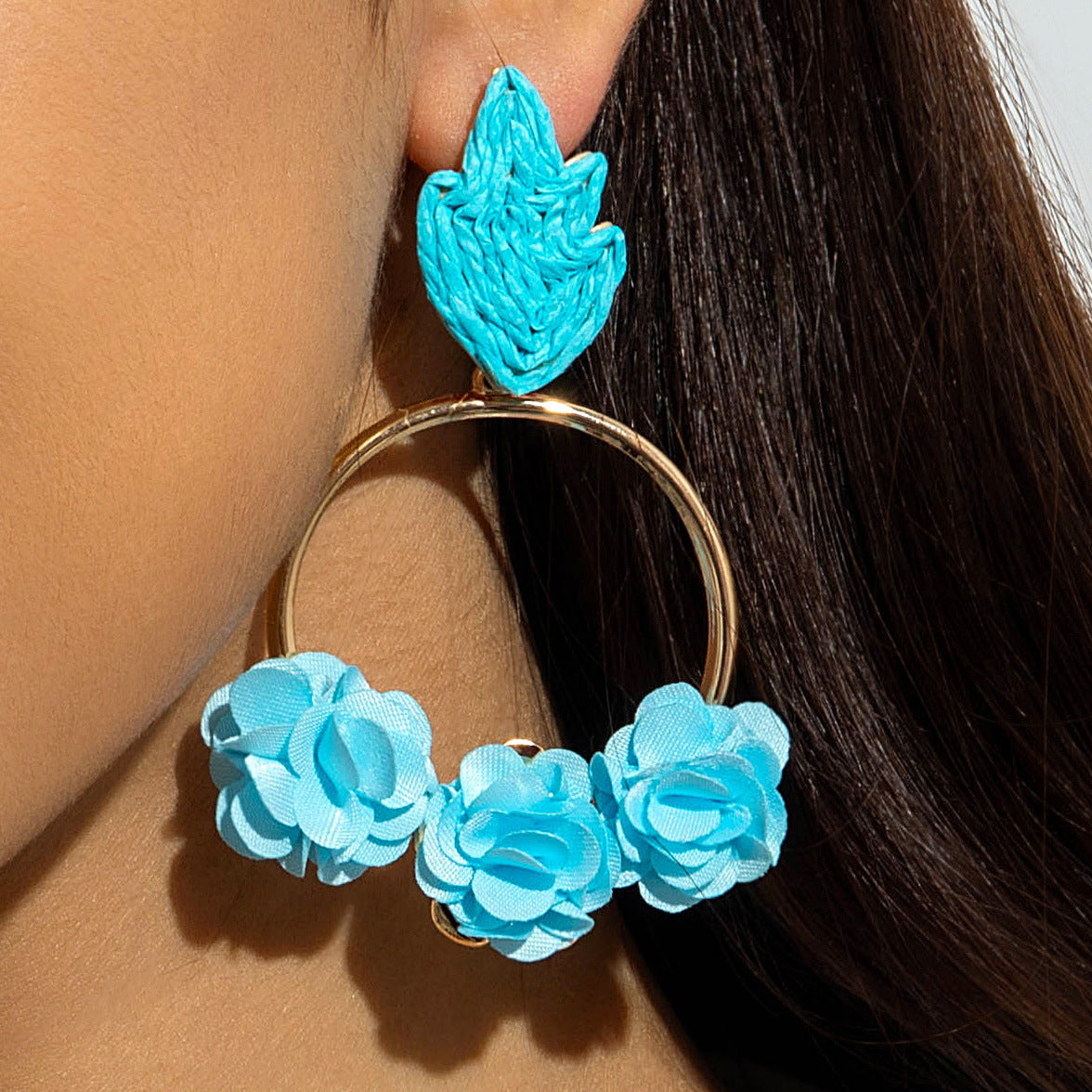 Wholesale Colorful Raffia  Woven Floral Earrings