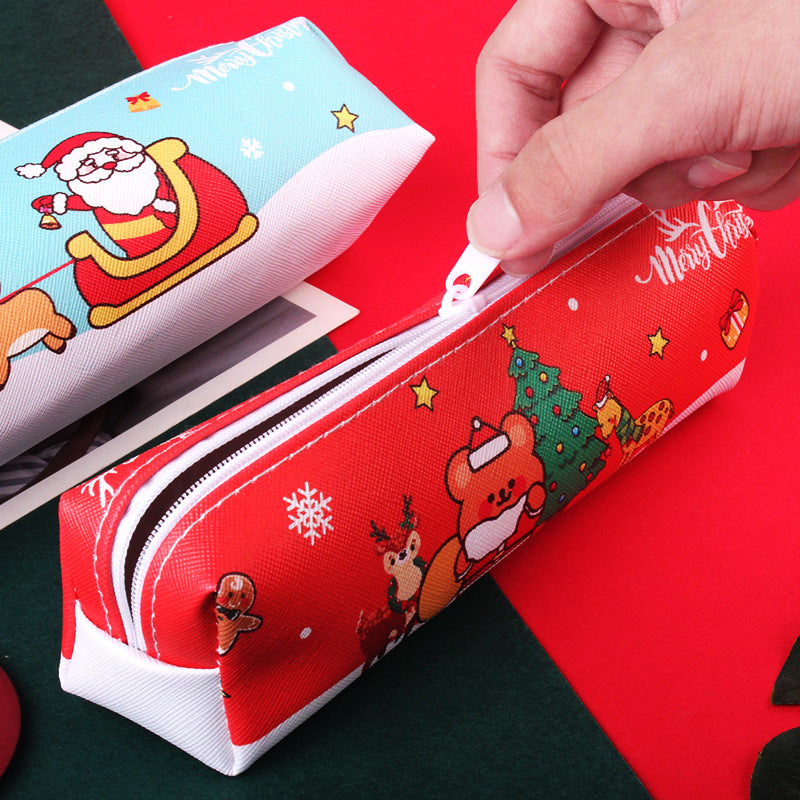 Wholesale PU Large Capacity Christmas Pencil Case