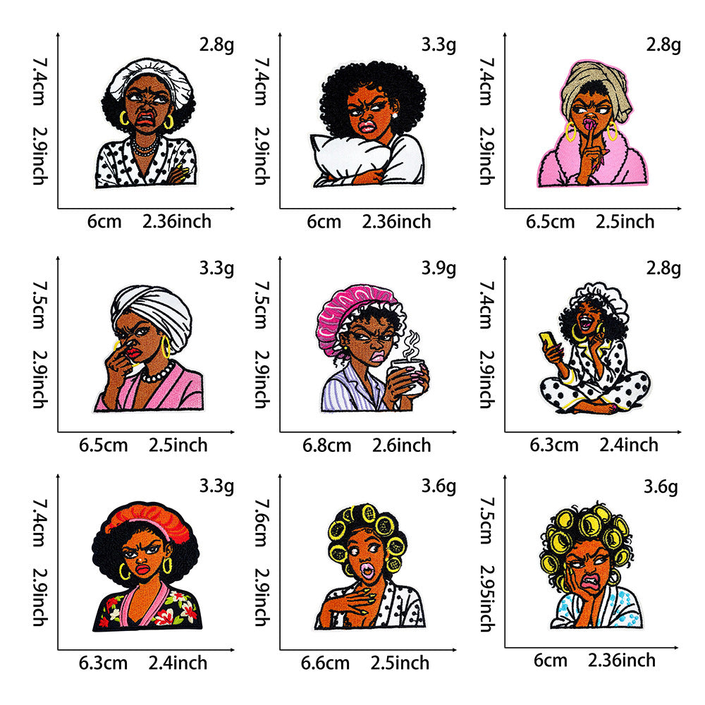 Wholesale Funny Black Girl Pajama Embroidered Patch Sequin Iron On Adhesive Back For Coat Decoration