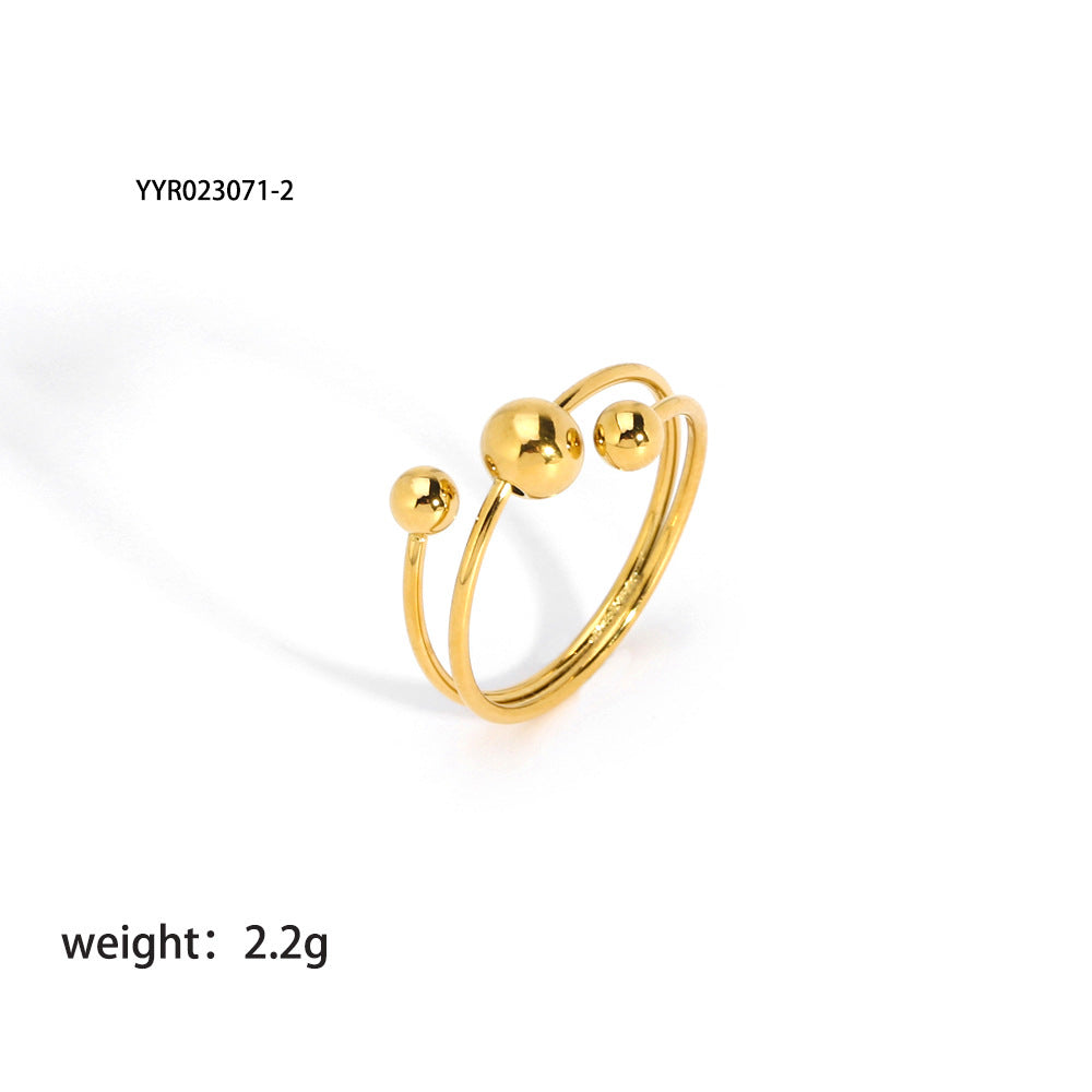 Wholesale Titanium Steel Gold Ball Open Adjustable Ring