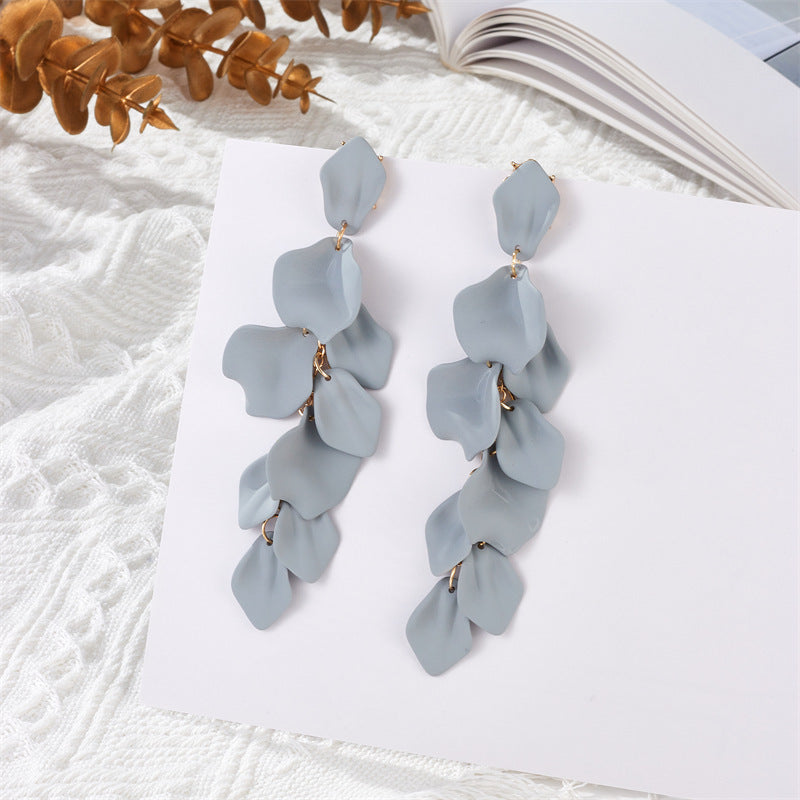 Wholesale Exaggerated Rose Petals and Leaves Long Earrings